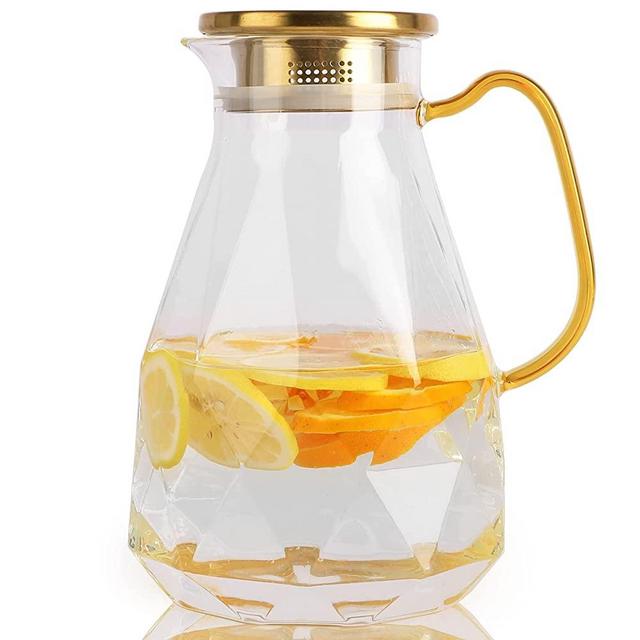 Yirilan Glass Pitcher,2.2 Liter/74oz Glass Jug with Sealed Lid,Beverage Pitcher for Hot/Cold Water,Iced Tea and Juice Drink（with Coaster）