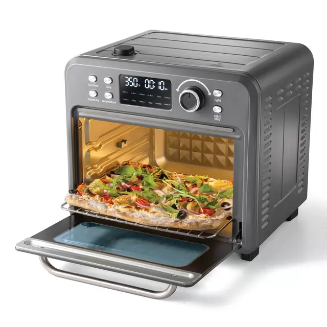 Sur La Table Kitchen Essentials 16qt Stainless Steel Air Fryer Oven with Steam Cool Gray: Digital Display, BPA-Free, 1400W