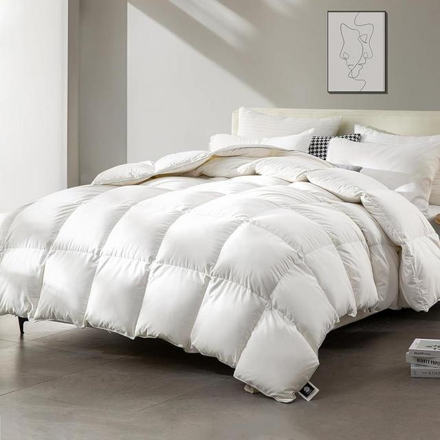 BPC Feathers Down Comforter King Size - Cloud Fluffy Duvet Insert for All Seasons, High Fill-Power Luxury Comforter, with Ultra-Soft Blend Cover, White, 106x90 Inches