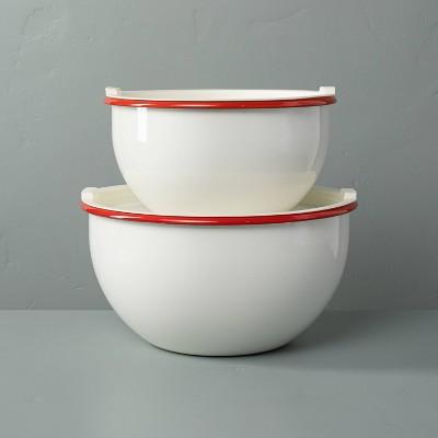 2pk Enamel Serve Bowls with Lids Red/Cream - Hearth & Hand™ with Magnolia