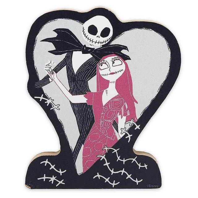 Disney The Nightmare Before Christmas Jack and Sally Heart Shelf Sitter Decor - Chunky Wood Block Cutout for Home Decor - Great Gift Idea
