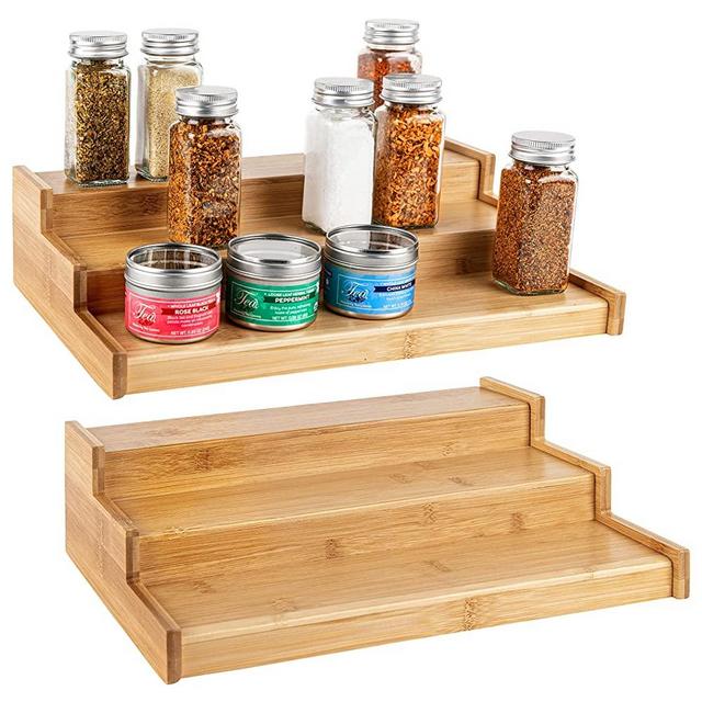 Bamboo Spice Rack organizer for Cabinet 3-Tier, for Pantry Cabinet or Countertop, Waterproof, and Non Skid Shelf, For Spice Bottles, Jars, Seasonings, Baking Supplies by Homereis