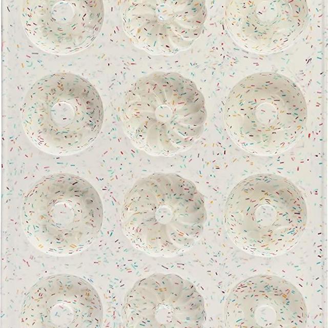 Trudeau Decorated Donut Pan-White Confetti/Fuchsia, 12 Cavity