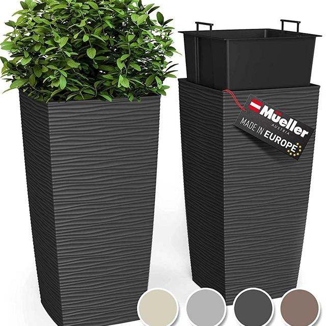 Mueller Evergreen Tall Planter, Indoor/Outdoor Grande Plant, Tree, Flower Pot, 2-Piece Duo Set, 23 x 11.5, 3.4 Gallon Capacity, Modern Design, Built-in Drainage System, Dark Gray