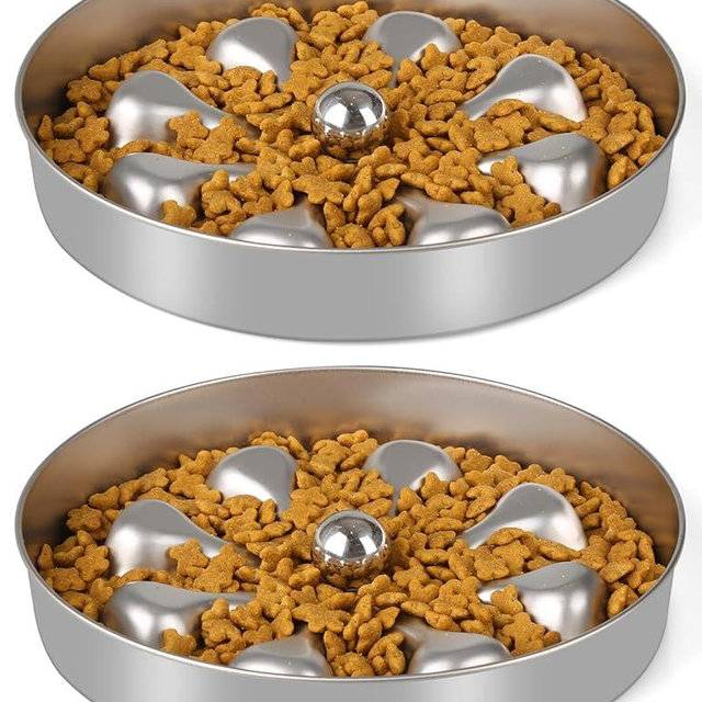 Oiwliur 2-Pack Slow Feeder Dog Bowls - Stainless Steel Metal Bowl for Slow Feeding, Double-Sided Design Dog Bowl Suitable for Dry, Wet, or Raw Food, 5 Cups Large Capacity, Ideal for All Dog Sizes