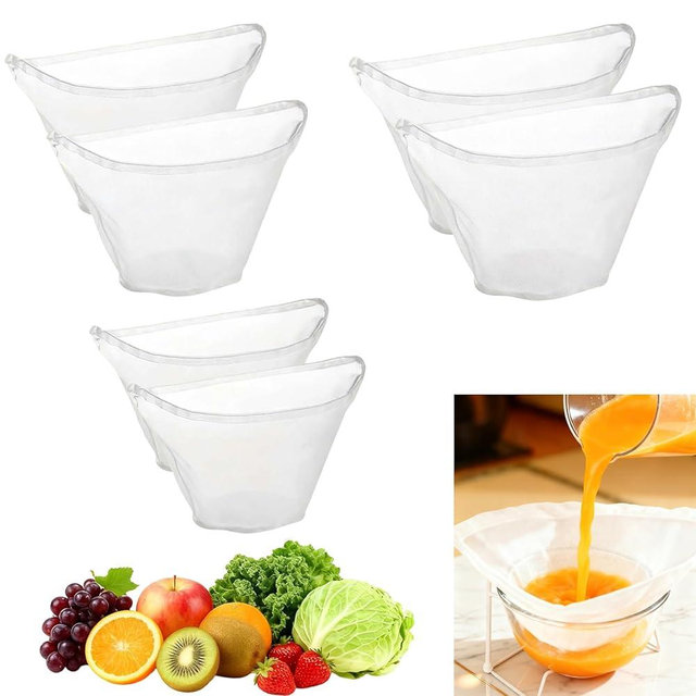 6PCS Cheese Cloth Filling Squeeze Nylon Bags, Bowl-shaped reusable nylon cheese cloth filter bag, Ultra Fine Mesh Strainer Bags, suitable for nut milk, juice, soy milk, dumpling fillings (S, M, L)