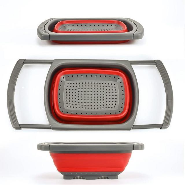 UPHTEH Over the Sink Collapsible Colander Kitchen Strainer Basket-Wash Vegetables and Fruits, Drain Cooked Pasta and Dry Dishes,6-Quart Capacity -Red