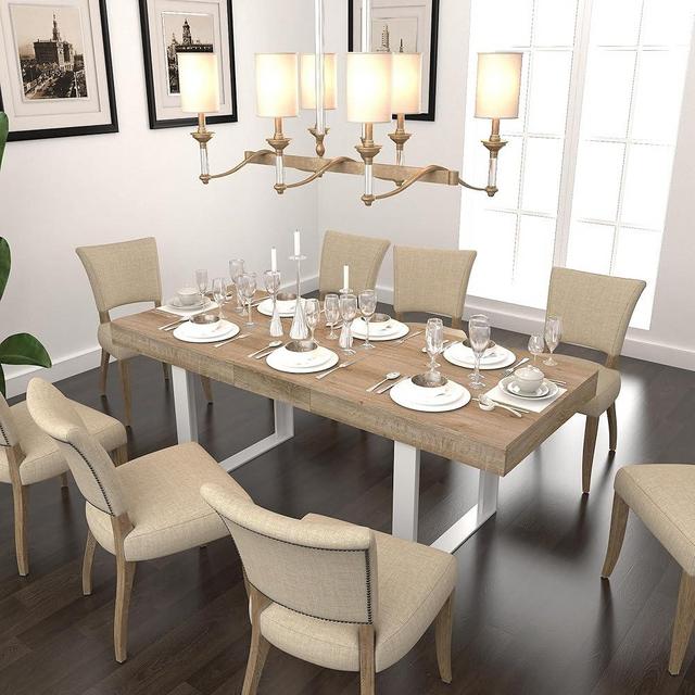 78.74" Extendable Dining Table for 6 8 10 Person, Modern Farmhouse Expandable Kitchen Table, Large Wooden Expanding Table with White Metal Pedestal, Expandable Dining Room Table Conference Table, Oak
