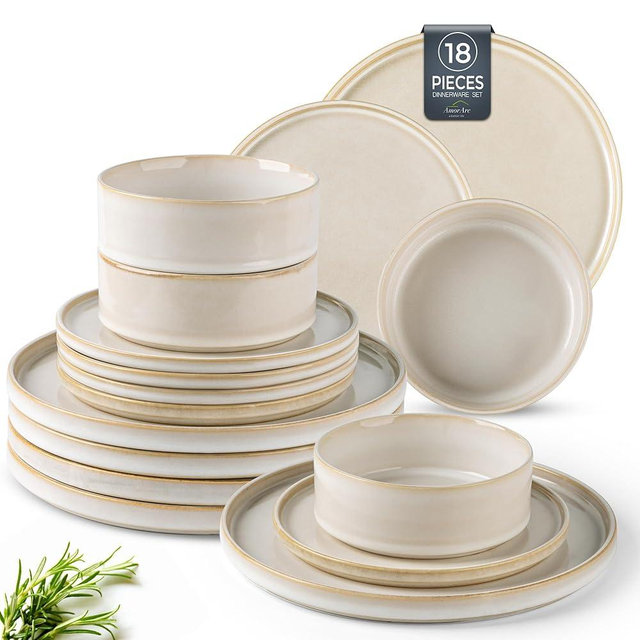 AmorArc Ceramic Dinnerware Sets, Handmade Reactive Glaze Stoneware Plates and Bowls Sets,Highly Chip and Crack Resistant | Dishwasher & Microwave Safe Dishes Set, Service for 6 (18pc)