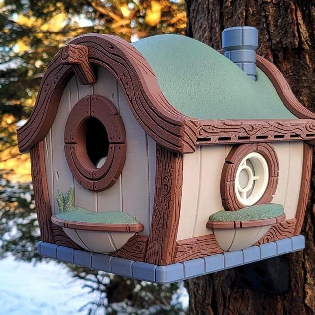 hobbit house birdhouse | Unique 3d printed Lord of the Rings fan art | Outdoor movie memorabilia garden decor | gardening birdwatcher gift