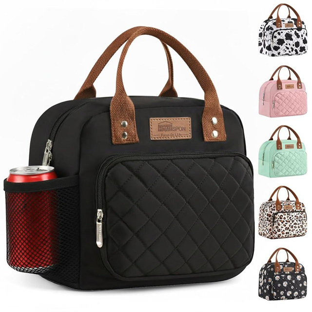 HOMESPON Lunch Bag for Woman Man Adults with Front Pocket Insulated Lunch Tote with Side Pockets Lunch Box Container for Work Picnic or Travel (Black)