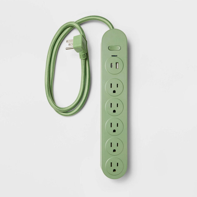 5 Outlet Surge Protector 3' Cord with USB Green - heyday™