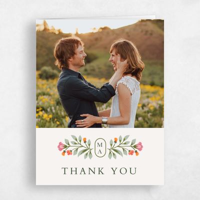 Bright Coral, Beige Wedding Thank You - Blume Photo