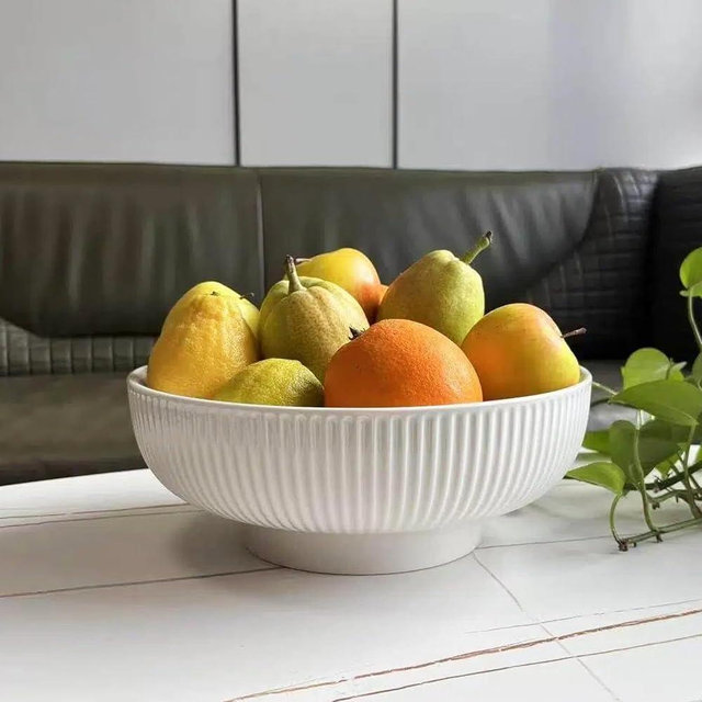 JolieJulie Ceramic Fruit Bowl,10.5" Decorative Bowl, White Fruit Bowl for Kitchen Counter, Purse Bowl, Key Bowl, Kitchen Island Décor, Centerpiece for Dining Table (White)