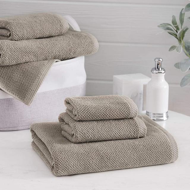 Welhome Franklin 100% Cotton Textured Towel (Flax) - Set of 6 - Highly Absorbent - Combed Cotton - Durable - Low Lint - 600 GSM - Machine Washable : 2 Bath Towels - 2 Hand Towels - 2 Wash Towels