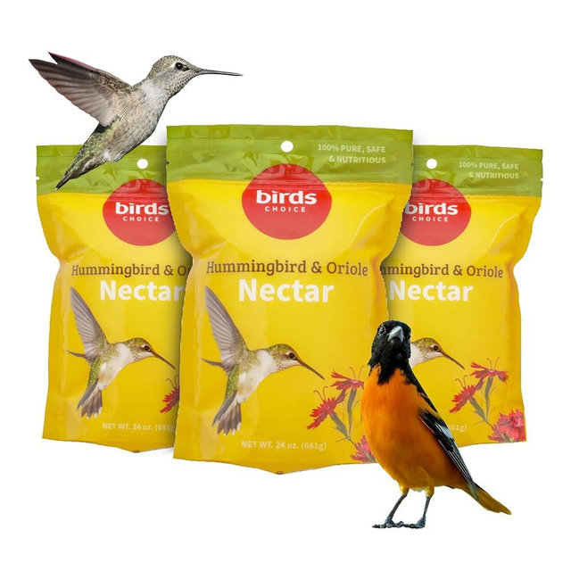 Birds Choice Hummingbird & Oriole Nectar | Pure & Healthy Sucrose Nectar for Birds | Easy Mix Concentrate | Natural Flower Sugar Alternative, No Additives | Safe for Feeders | 24 oz (3-Pack)