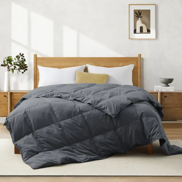 Peace Nest Lightweight Summer White Goose Down Feather Fiber Comforter Duvet Insert, Dark Gray, Full/Queen