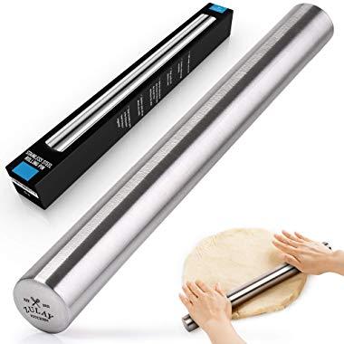Zulay Professional French Rolling Pin for Baking, Top-Grade Stainless Steel, Light Weight, Easy to Roll Design | Metal Rolling Pin & Fondant Rolling Pin for Best Pie Crust, Cookie, Pasta, Pizza Dough