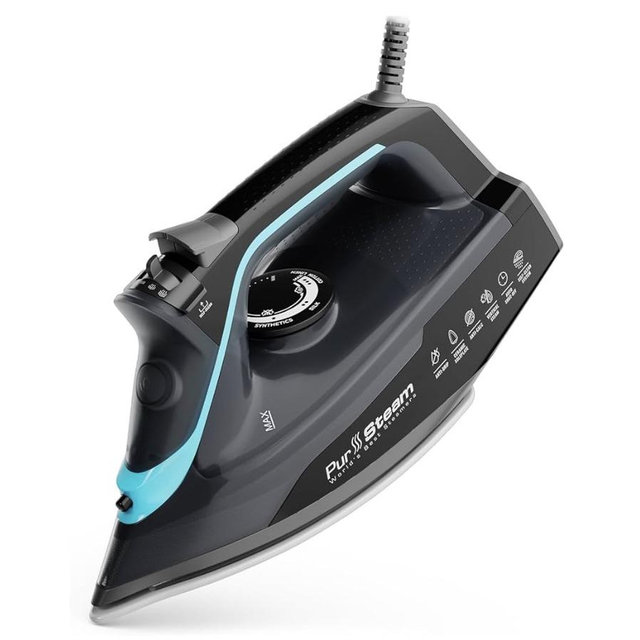 Pursteam SteamBurst+ 1750W Steam Iron, Ceramic Soleplate, Adjustable Steam, Burst of Steam, Self-Clean, Anti-Calc, Anti-Drip, Powerful & Long-Lasting Steam for All Fabrics