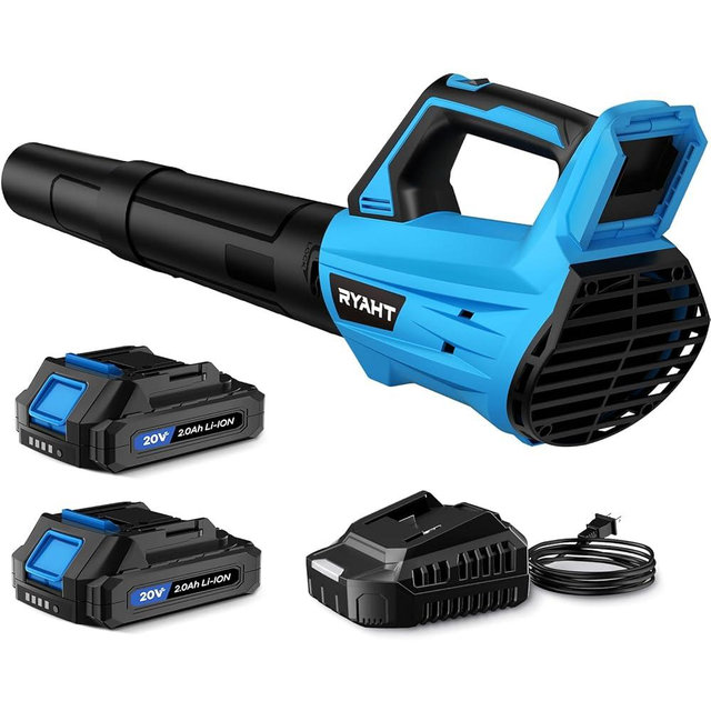 Leaf Blower Cordless, Leaf Blower with Battery and Charger - 2 Speed Modes, 2 Batteries, 20V Powerful Lightweight Electric Blowers for Blowing Leaves, Lawn Care, Patio Cleaning and Dust, Blue