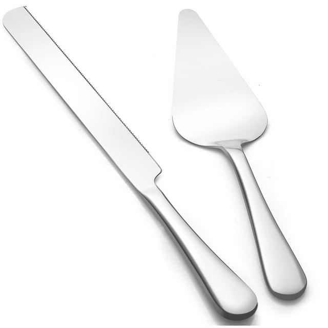 Blvtoios 13-Inch Premium Cake Cutting Set for Wedding, Cake Knife and Server Set with Serrated Blade, Ergonomic Handle & Mirror Finish, Ideal for Cake, Pastry, Pizza and Desserts (Silver)