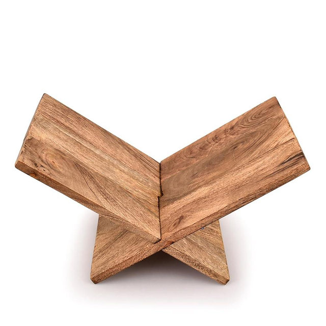 Kaizen Casa Book Holder Mango Wood Cross Frame Wooden Book Holder for Display and Reading, Suitable for Art, Bible, Cookbook, Easel, Magazine, Textbooks (11" x 10" x 0.75")