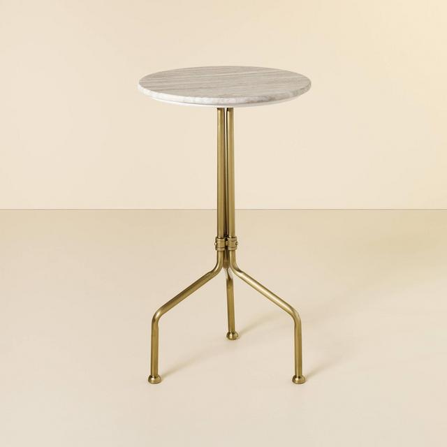Marble and Brass Accent Side Drink Table - Warm Beige - Hearth & Hand™ with Magnolia