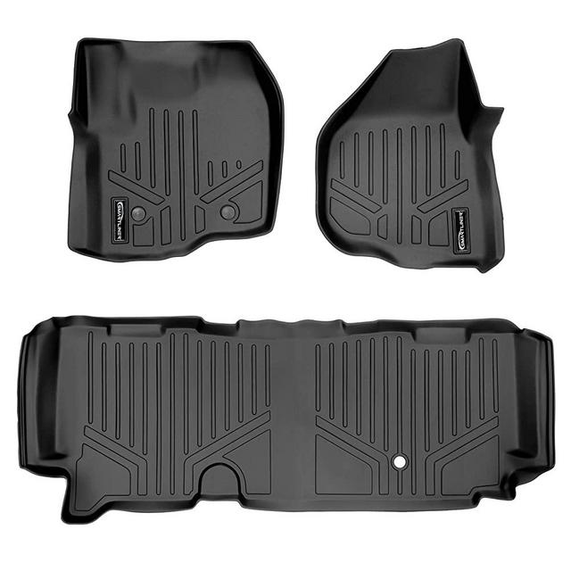 MAXLINER Floor Mats 2 Row Liner Set Black for 2012-2016 Ford F-250/F-350 Super Duty SuperCab with Raised Drivers Side Pedal