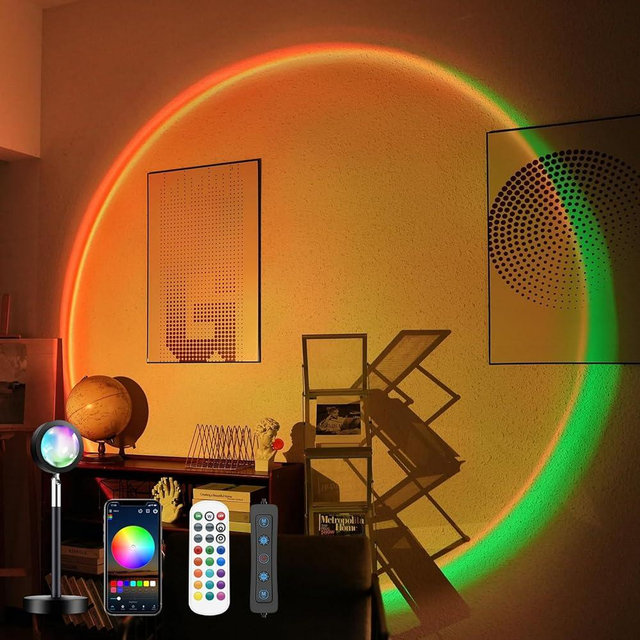 Tsrarey Sunset Lamp Projector with Remote Control, Multiple Colors LED APP Control Sunset Light Three Control Methods Night Light for Room Decor/Christmas Gifts/Photography/Party/Bedroom Decor