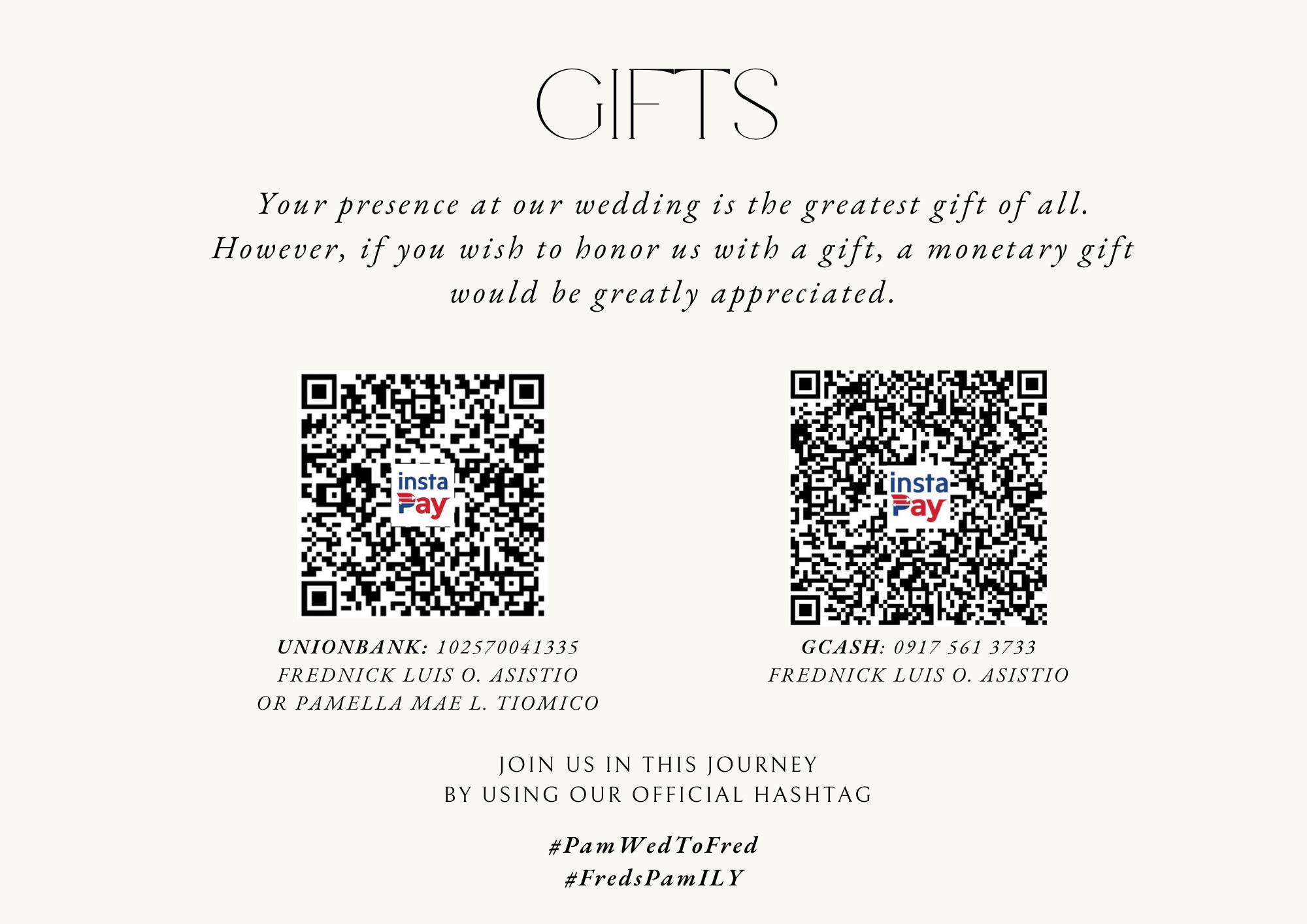 The Wedding Website of Frednick Luis Asistio and Pamella Mae Tiomico