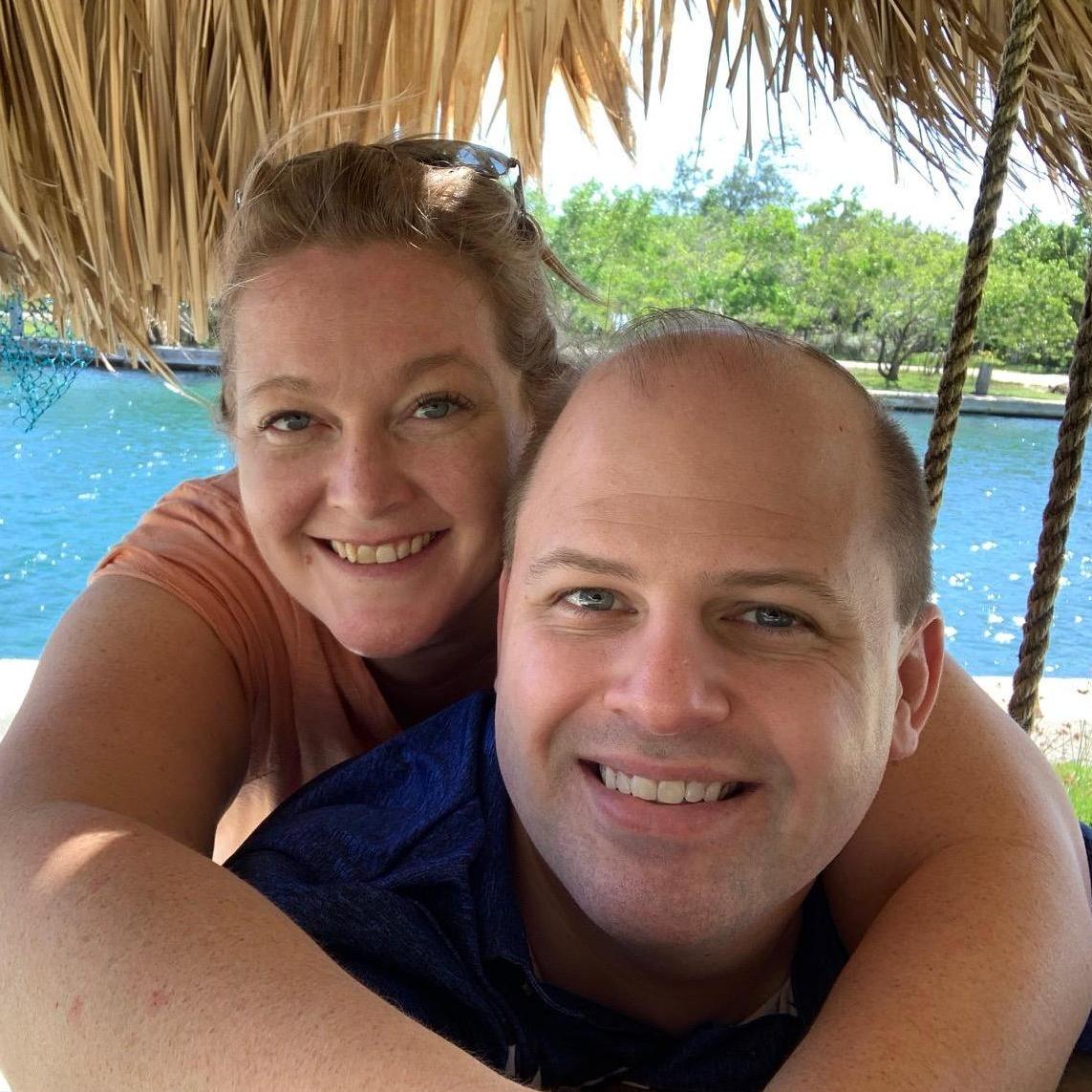 "Hanging-out" in Roatan, Honduras. We are on swinging on rope chairs.
