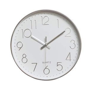 Jomparis Modern 12" Battery Operated Silent & Non-ticking Wall Clock Digital Quiet Sweep Office Decor Clocks,Plastic Frame Glass Cover (Silver,Arabic Numeral)