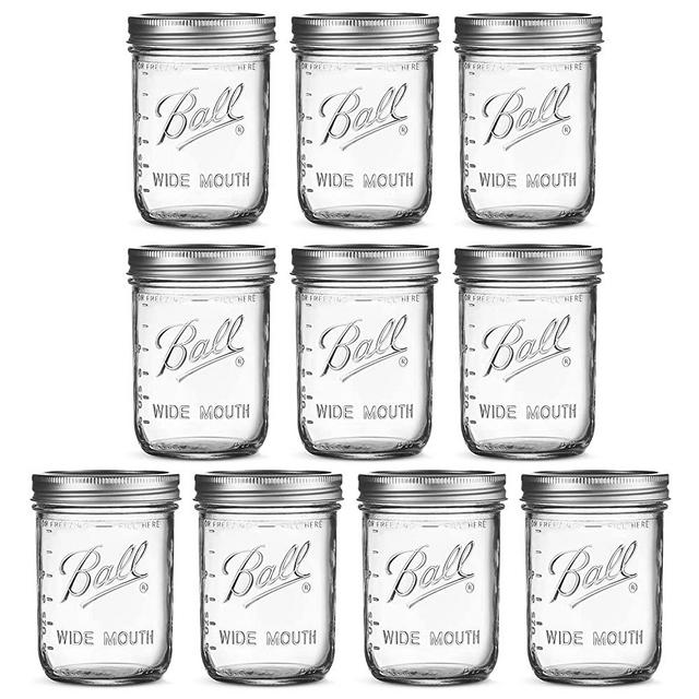 Wide Mouth Mason Jars 16 oz [5 Pack] with Mason Jar Lids and Bands, Mason Jars 16 oz - for Canning, Fermenting, Pickling - Jar dcor - Microwave/Freeze