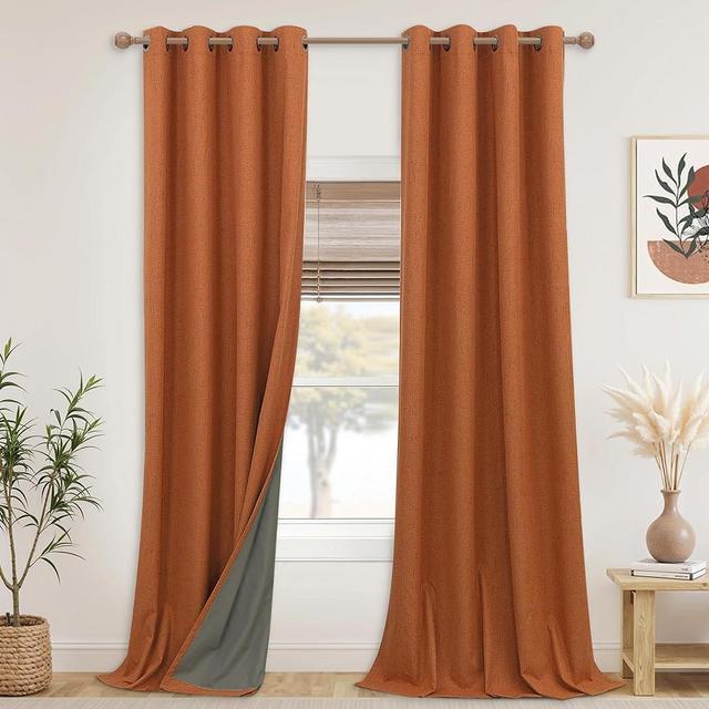 Mrs.Naturall Burnt Orange Grommet Linen Blackout Curtains for Living Room 52 by 96 Inch Length