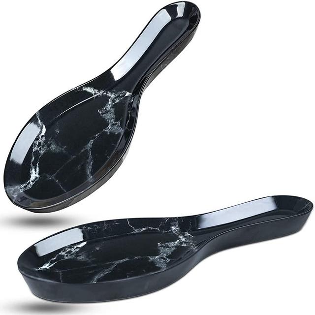 2Pcs Spoon Rest for Kitchen Counter, Spoon Holder for Stove Top, Spoon Rest for Stove Top, Dishwasher Safe, Breakage-Proof, 20Years of Service Life , Quality Black 