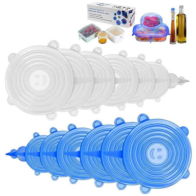 Silicone Stretch Lids, 16 PCS Round Reusable Covers for Fresh Food & Leftovers, Upgraded Bottle Caps, Fit Various Sizes and Shape of Containers, Durable and Expandable, Microwave and Dishwasher Safe