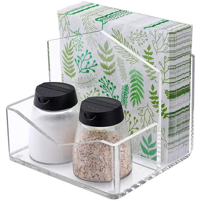 MaxGear Acrylic Napkin Holder,Upright Clear Napkin Holders,Standing Salt&Pepper Napkin Holder,Malfunction Salt Pepper Storage Holder and Napkin Caddy for Tabletop,Office,Restaurant 1 Pack