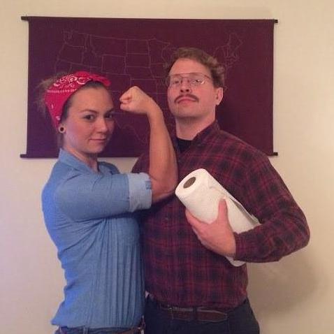 Rosie the Riveter and the Brawny Paper Towel Guy.