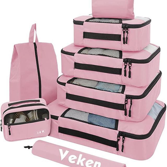 8 Set of Various Colored Packing Cubes in 4 Sizes (Extra Large, Large, Medium, Small),Veken Packing Cubes for Travel Accessories Travel Essentials, Luggage Organizer Bags for Carry on Suitcases
