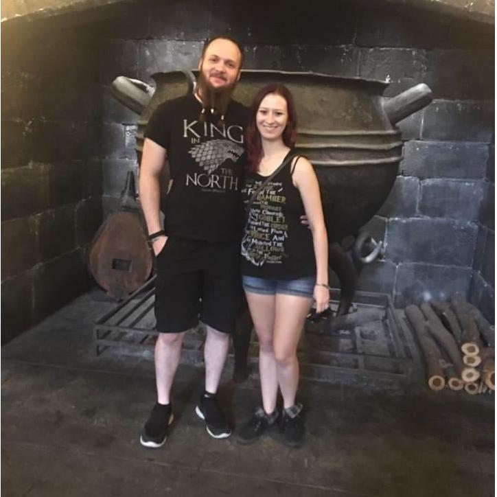 The Leakey Cauldron at Harry Potter World at Universal! We just had breakfast there and we had to take a picture by the big cauldron :)