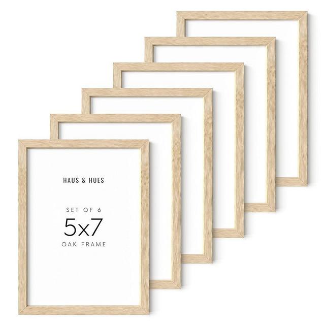 HAUS AND HUES Picture Frame, 5x7 inches, Beige Oak, Set of 6, Natural Wood Picture Frames for Wall Collage