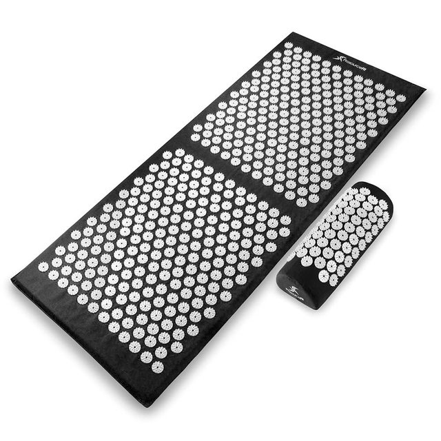 ProsourceFit Acupressure Mat and Pillow Set for Back/Neck Pain Relief and Muscle Relaxation, XL - Grey/White