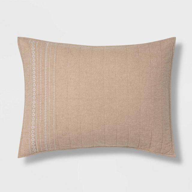 Standard Emroidered Chambray Quilt Sham Tan - Threshold™