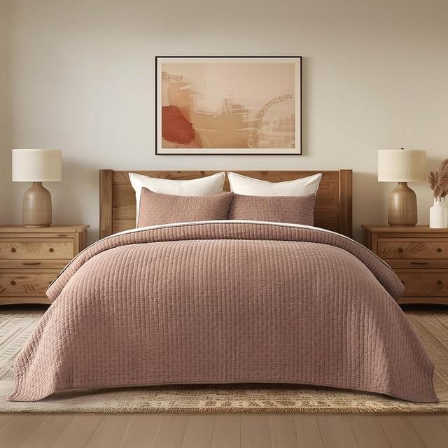 EVERGRACE x Kinsey Walsh Cross Stitch Pre-Washed Cotton Quilt Bedding Set King Size, Oversized 3 Pieces Lightweight Bedspread Coverlet for All Season, with 2 Matching Shams, Terracotta Clay, 108"x96"