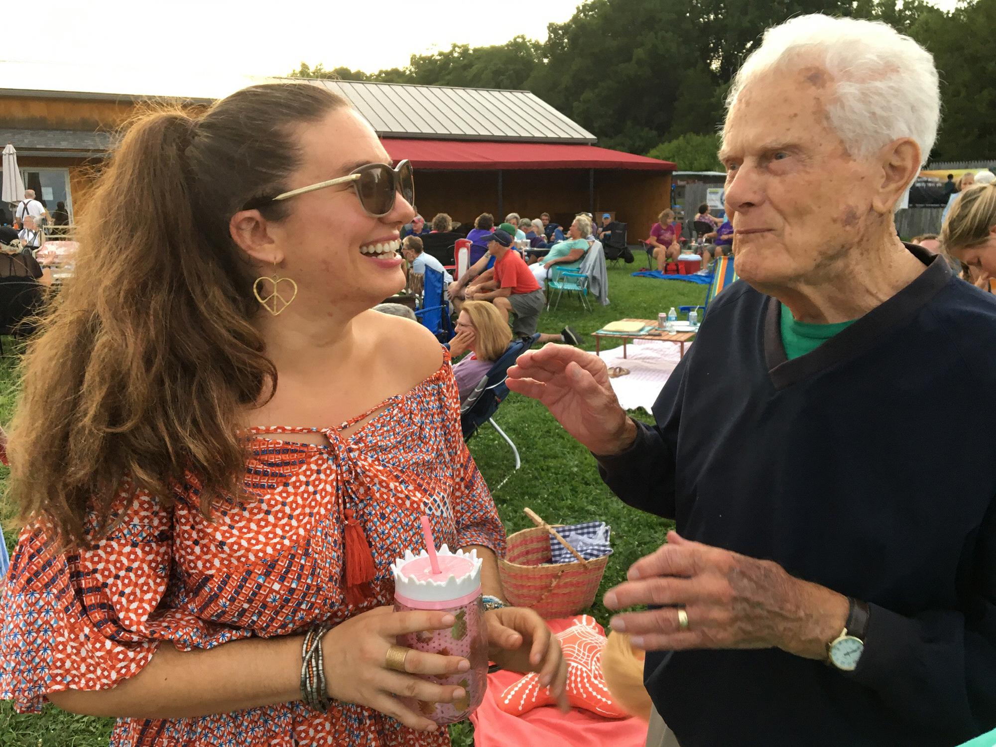 Papa Frank visiting with Ashley during her set break at a concert in the summer of 2018.