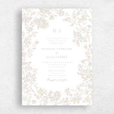 Classic Greige, White Wedding Invitation - Treviso Portrait