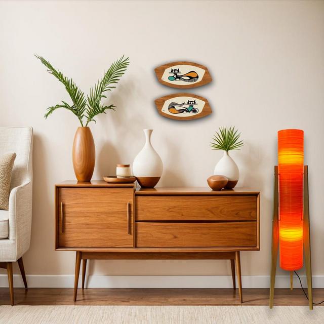 Orange Rocket Lamp: Mid Century Modern Spun Fiberglass with Teak Legs