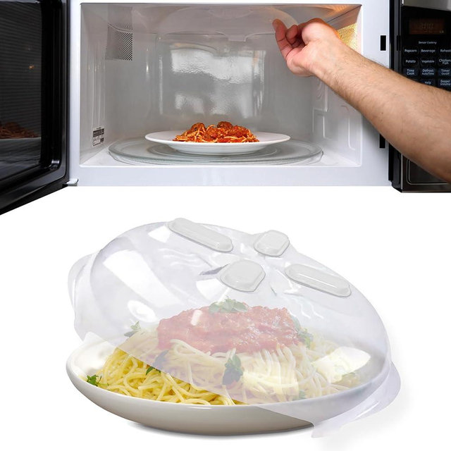 Hover Cover Magnetic Splatter Cover, 12-Inch Clear BPA-Free Food Lid, Vented Plate Guard with Steam Vents, Anti-Splash Microwave Lid, Dishwasher Safe, Space-Saving Magnetic Storage - Ivory