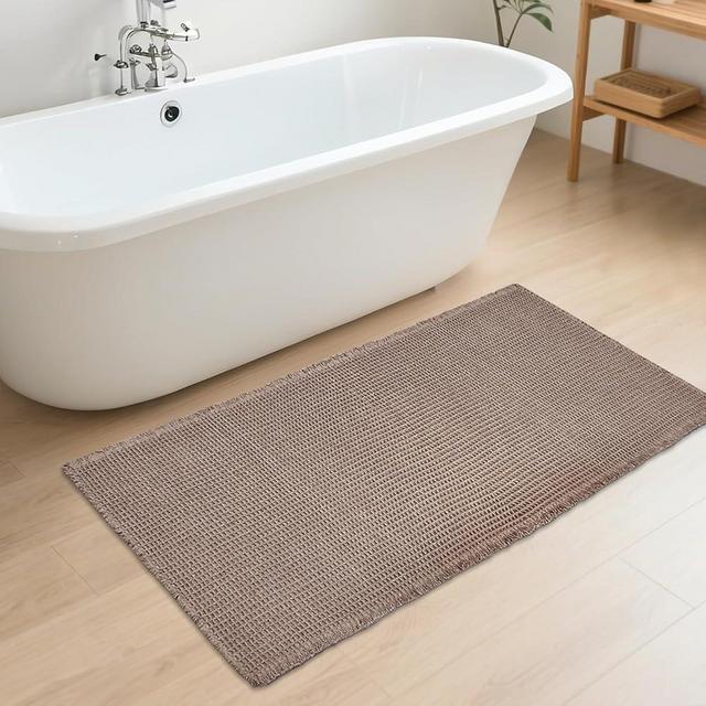 ZALL Tan Waffle Bath Mat,Super Absorbent Non Slip Bathroom Rug,Brown 24x48inch,Machine Washable Ultra Soft Floor Mats