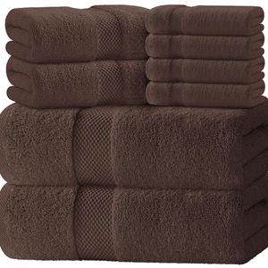 White Classic Luxury Bath Towel Set of 8 Pieces - 100% Turkish Cotton Highly Absorbent Towels for Bathroom, 2 Luxury Bath Towels 700GSM, 2 Hand Towels, 4 Washcloths, Brown